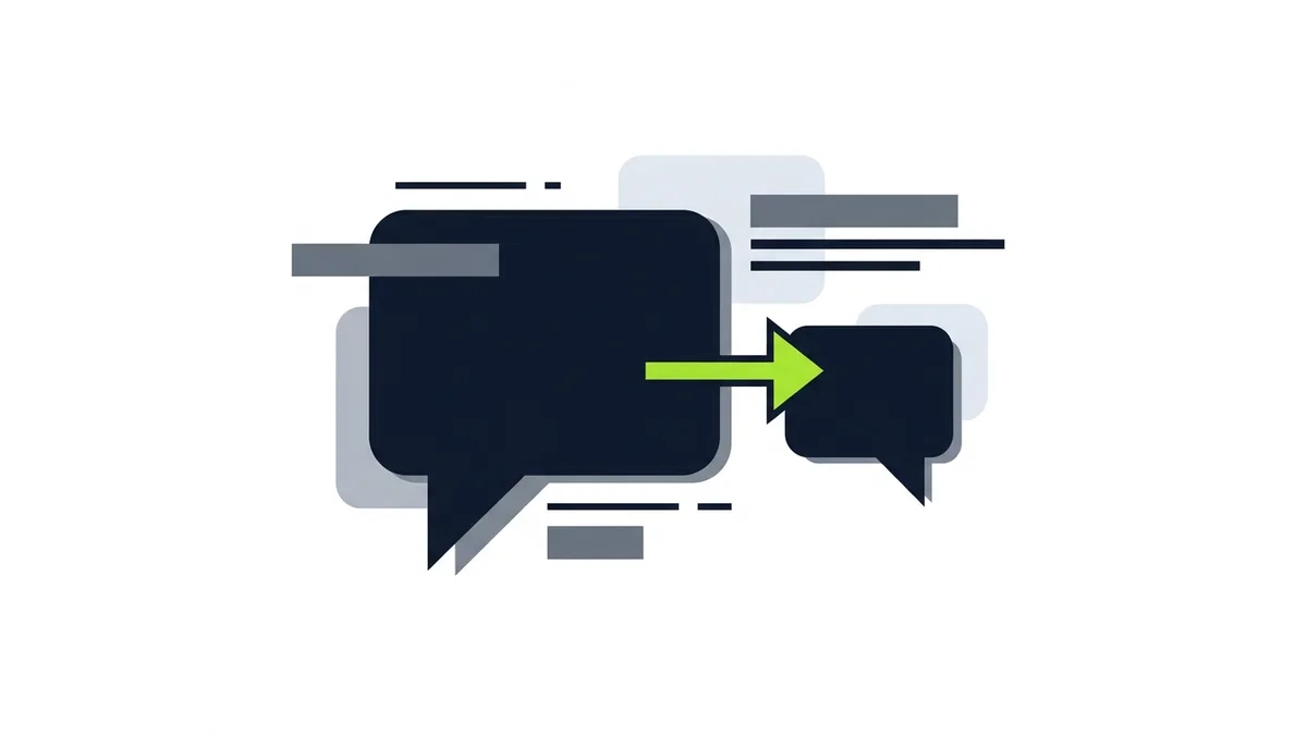 Dois balões de conversa, um grande e um pequeno, ligados por uma seta verde