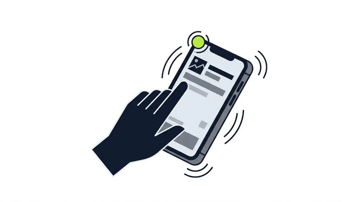 Celular vibrando com um ponto verde de notificação e uma mão se aproximando para atender