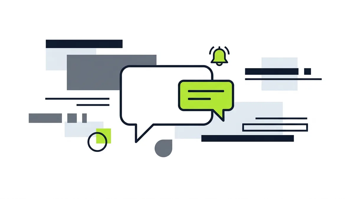 A large speech bubble with a smaller green reply bubble and a bell icon above it