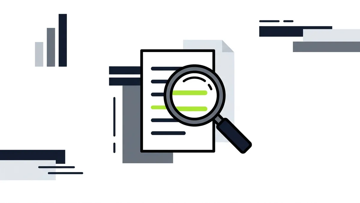 Illustration of a magnifying glass over a list sheet with two lines highlighted in green