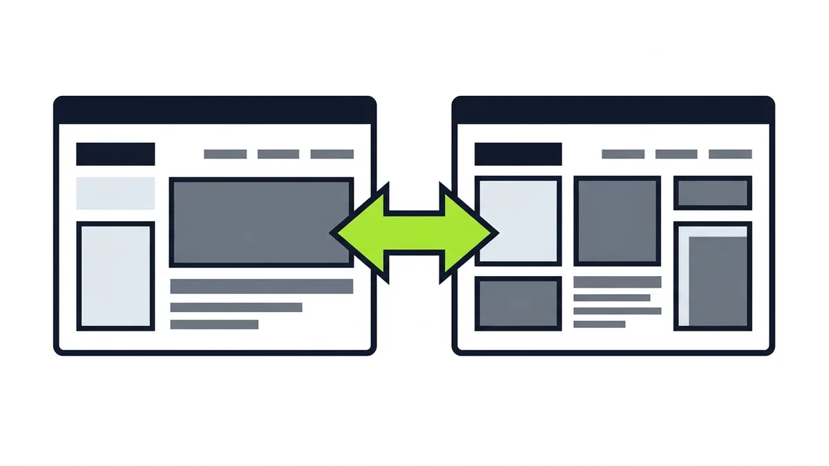 Illustration of two browser windows side by side with a green two-way arrow between them