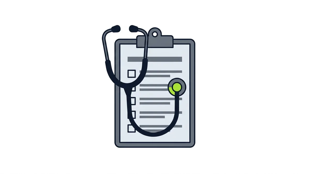 A stethoscope resting on a clipboard with a blank checklist